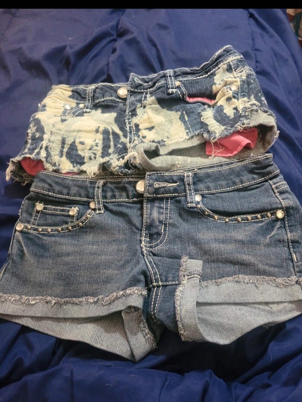 Rue21 Women's Distressed Two-Tone Denim Shorts with Pink Lining